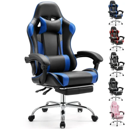 JHK Ergonomic Racing Gaming Chair Adjustable Swivel PU Leather with Headrest and Lumbar Support For Office Computer Living Room